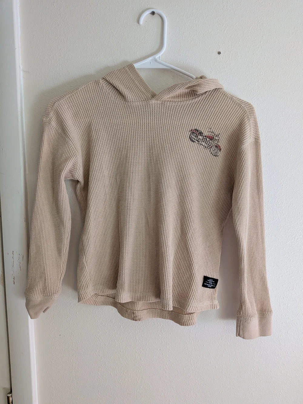 Tony Hawk Beige Waffle Hoodie with Motorcycle Design